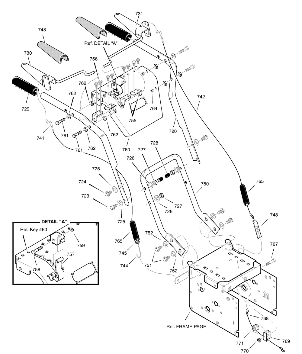 Handle Assembly Diagram and Parts List for 629104X89C 2001 Briggs and Stratton Snow Blower